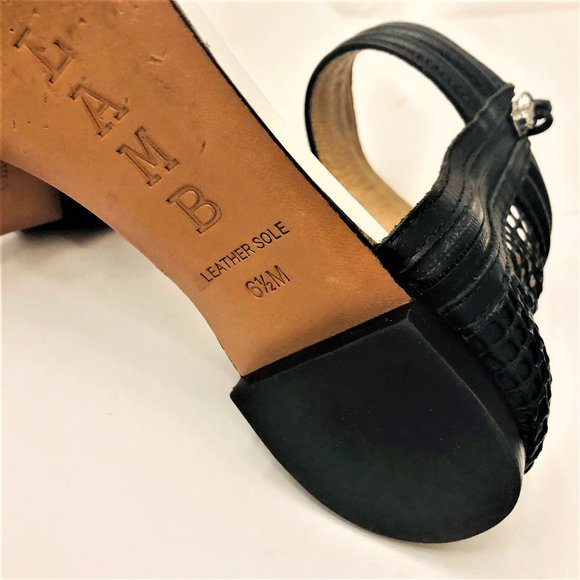 L.A.M.B. Black and White Leather Flats Sandals Sz 6.5 Gwen Stefani - Picture 3 of 7